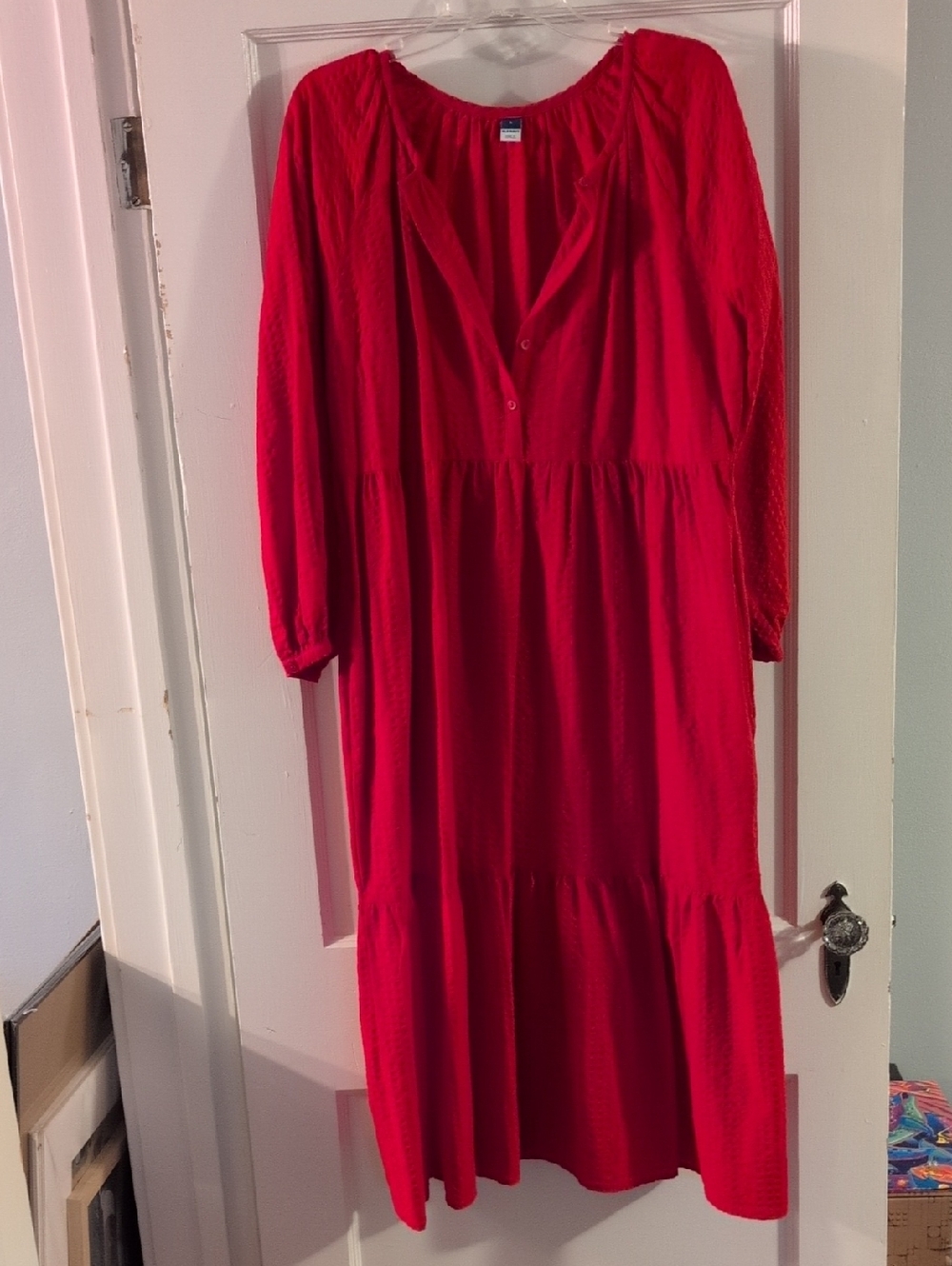 Old Navy Red Long Sleeve Tiered Maxi Dress